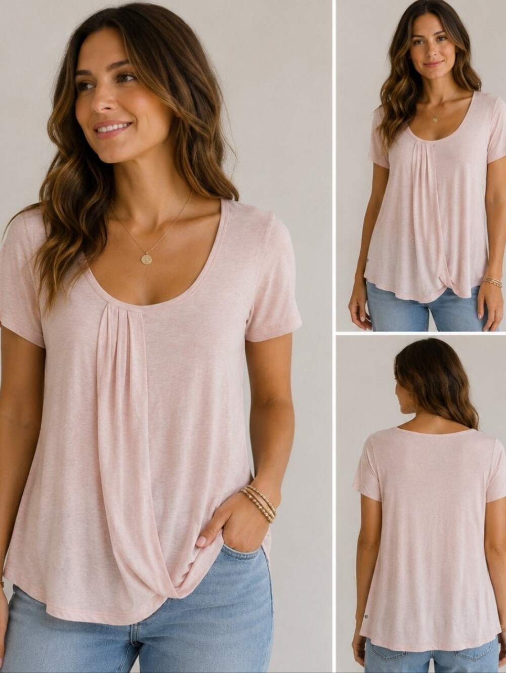 Lululemon Women's Heathered Barely Pink Twist Tee Short Sleeve Shirt Size 10